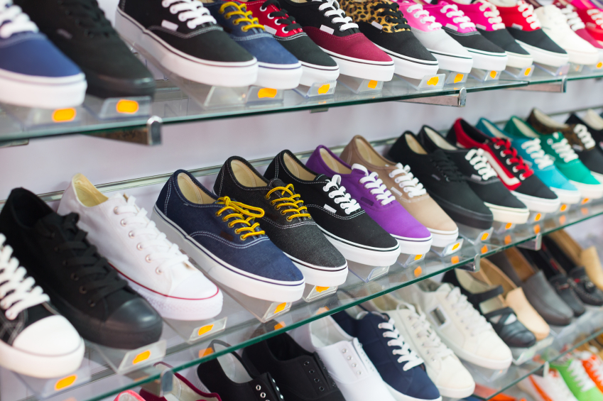 Shelves with casual shoes